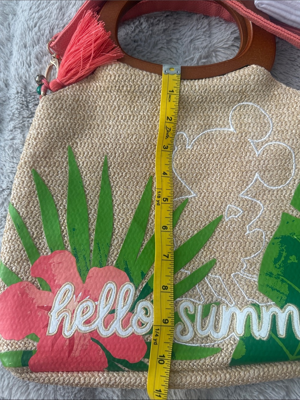 Disney Hello Summer Straw Satchel with Green Leaves & Pink Flower - Picture 8 of 9